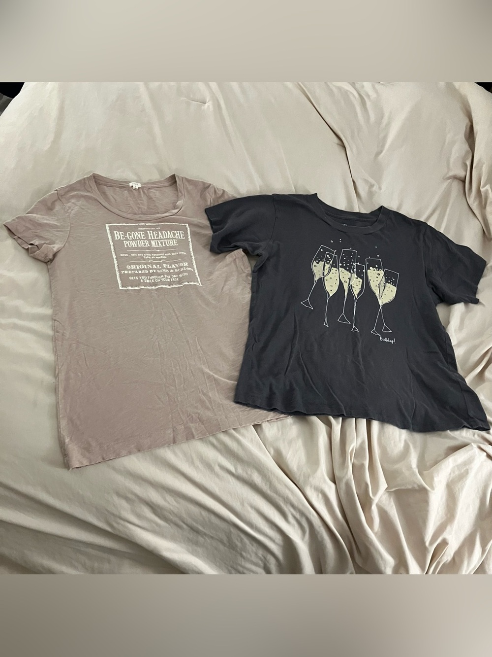 Lot of 2 J Crew Women S Graphic Tees Cotton Charcoal Grey Taupe Short Sleeve